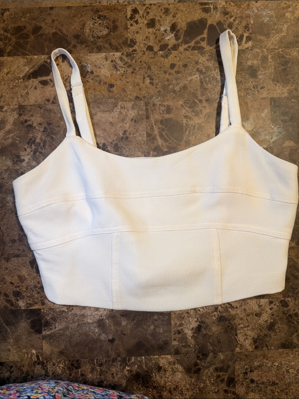 Current Air Cream Textured Cropped Tank Top